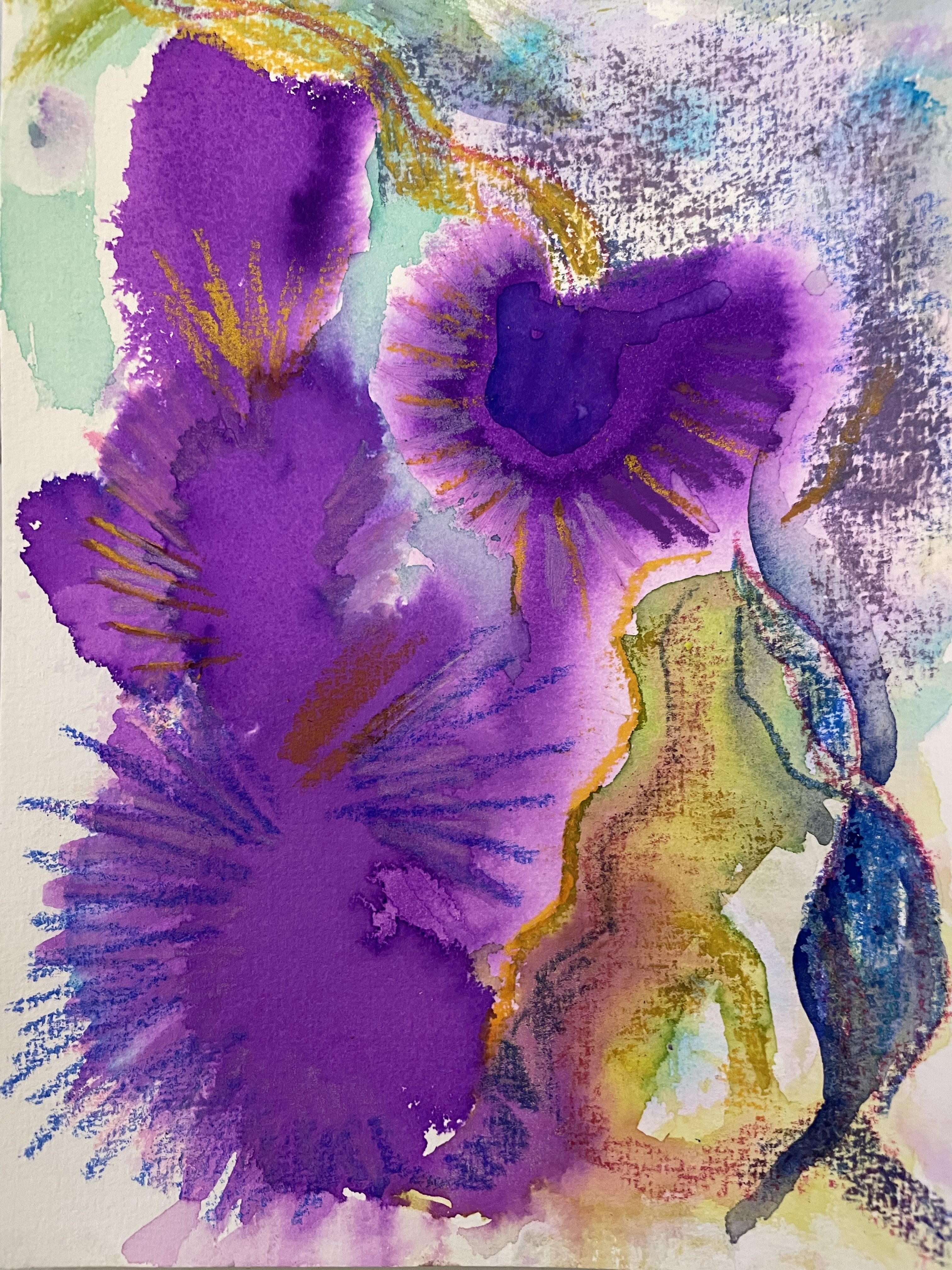 Hand painting a watercolour on canvas