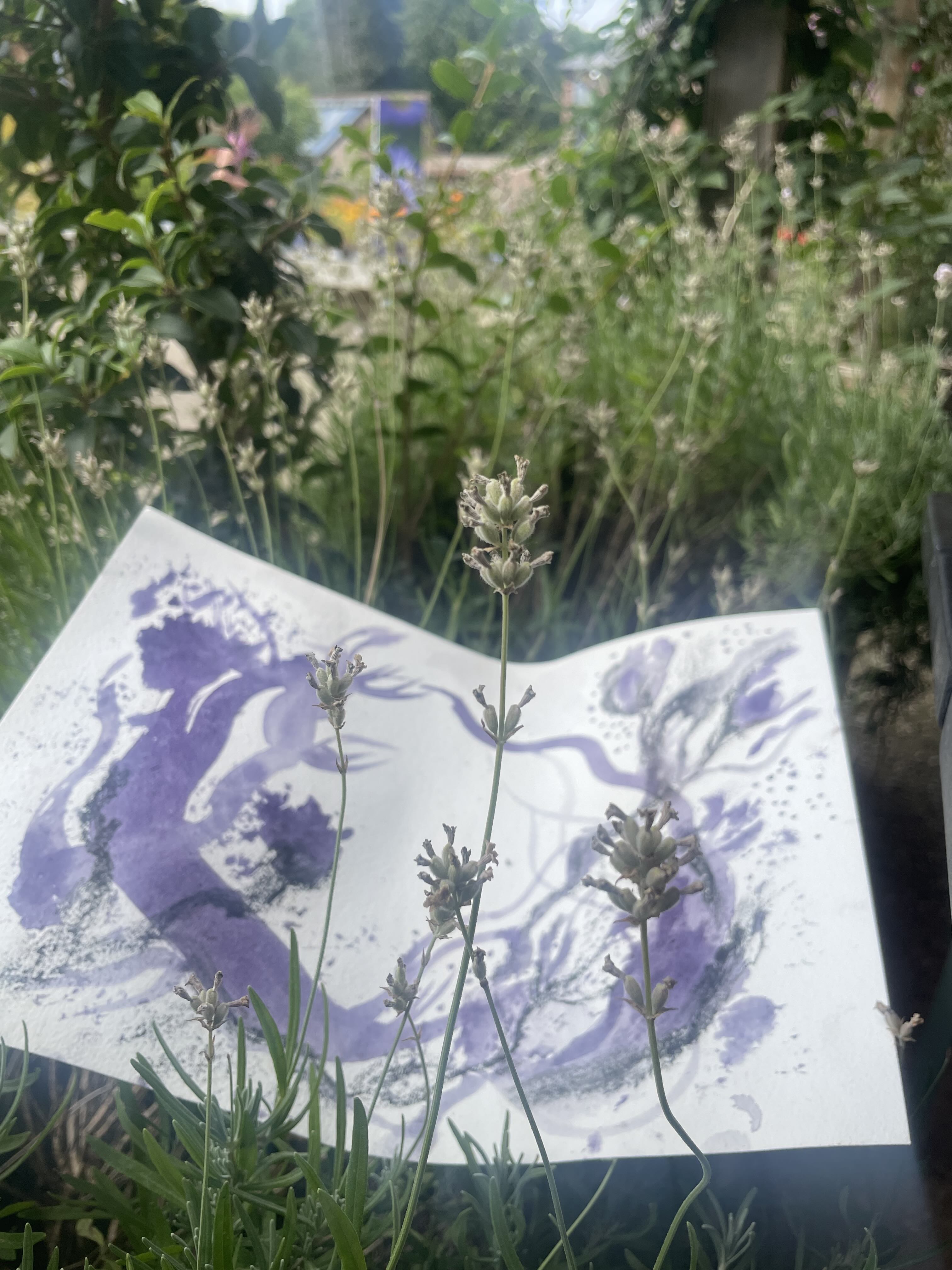 Watercolour palette and sketchbook with a leaf
